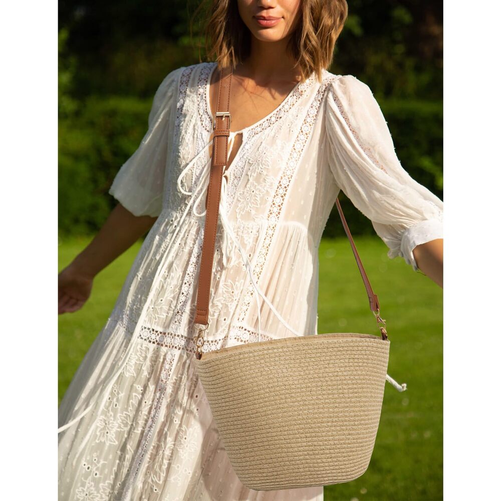 8897 Straw Crossbody Purse , Hand Woven Straw Shoulder Bag with Adjustable - Picture 2 of 6